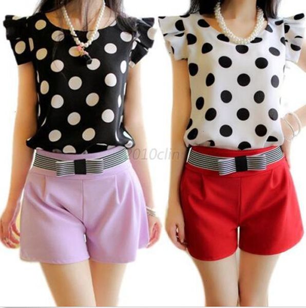 

блузка женщины топ продажа горячая с коротким рукавом летние женские топы повседневная блузка с коротким рукавом туризм рубашка горошек офис, White