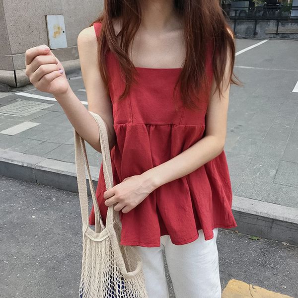 

women's clothing tees camis ruffles solid sweet style summer spaghetti strap poleras de mujer moda loose tee shirt femme, White