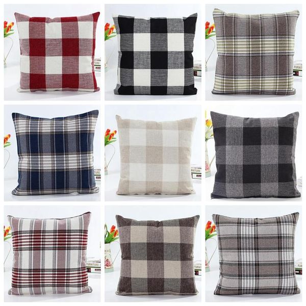 Plaid Pillow caso padrão de verificação de travesseiros de Natal Xmas Capa fronhas quadrado Tartan Projeto de linho de cama de algodão Home Textiles