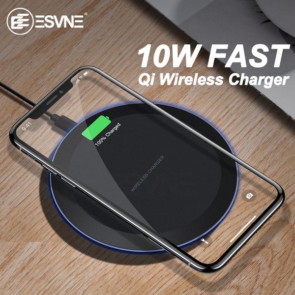 

esvne 10w qi wireless charger for iphone x xs max xr 8 plus fast charging for samsung s8 s9 plus note 9 8 usb phone charger pad