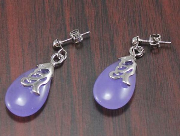 

envÃ­o gratis er000101 elegante natural jade gota pendiente, Silver