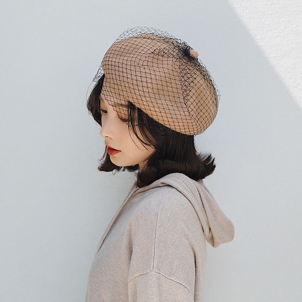 

female hat autumn winter women hats japanese artist hat mesh beret winter mujer french hats woman gorras berret cap, Blue;gray