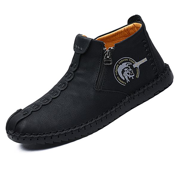 

men leather moccasins casual shoes plus size 38-48 loafers vintage boots zipper opening medium male sneakers khaki black hombres
