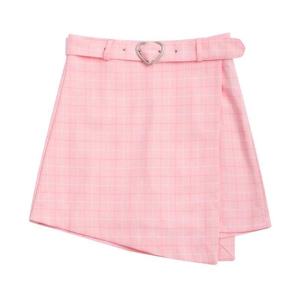 

korean 2019 women's slim casual mini skirt shorts plaid heart-shaped belt short anti-going skirt anti-going, Black