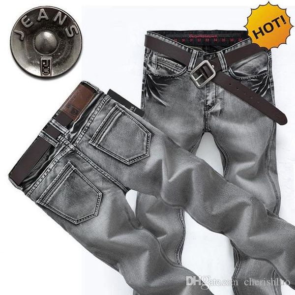 

fashion 2017 spring autumn casual classic design grey denim straight washed slim fit biker jeans men vintage trousers plus size, Blue