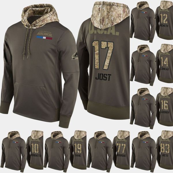 

Colorado Avalanche Salute To Service Hoodies 17 Tyson Jost 13 Alexander Kerfoot 10 Sven Andrighetto Hockey Sweatershirt Jerseys