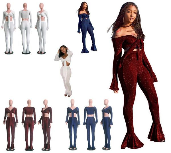 

off shoulder women tracksuit women 2 pieces outfit set off shoulder crop + pants outfit sports suit, White