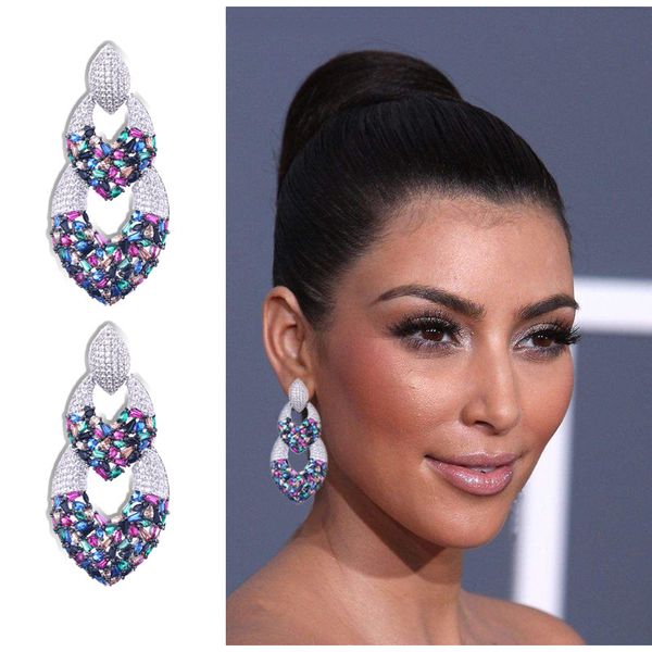 

jankelly luxury irregular calabash full pave cubic zirconia engagement party drop dangle earrings jewelry for women, Silver