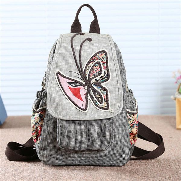 

китайский стиль птицы бабочка цветы шаблон рюкзак для женщин девушки искусственная кожа и хлопок белье ручной работы школьные сумки bookbag