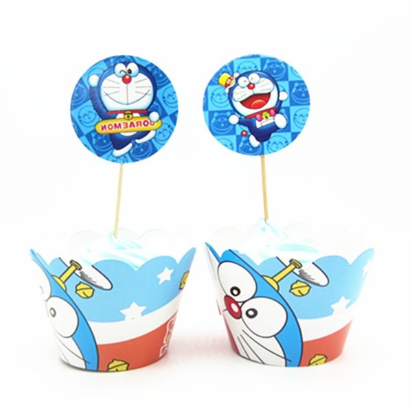 

24pcs / lot doraemon кекс упаковщики топпер с днем рождения baby shower kids торт декора сада (12 обручей + 12 topper) другая сторона событи