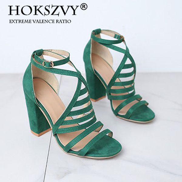 

hoksvzy 2020 summer square heel sandals women's sandals for women ladies suede hollow women's shoes buckle sandals fzz t200630, Black