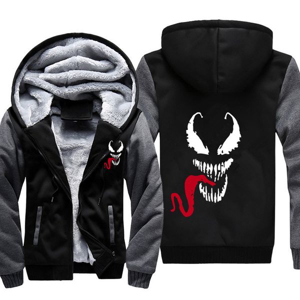 

venom hoodies men hooded casual wool winter thickened warm coat male velvet male sweatshirts coat zipper cardigan hoody man clot, Black;brown