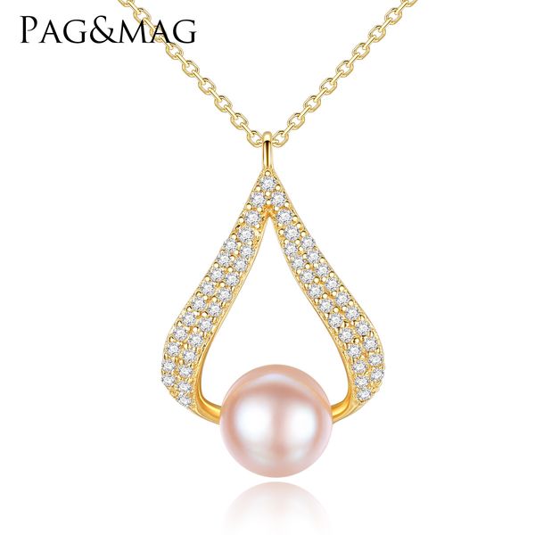 

pag&mag s925 sterling silver pearl pendant necklace micro set 3a zircon plated 18k gold fashionable exquisite lady's collarbone chain