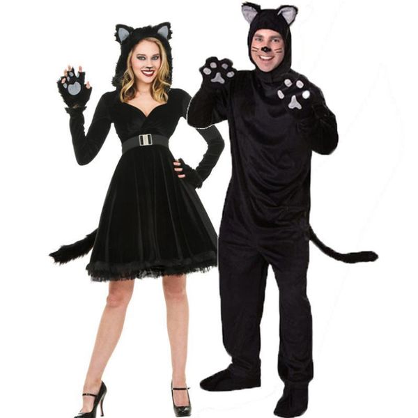 

dress men suits black cute cat halloween christmas cat girl costume women, Black;red