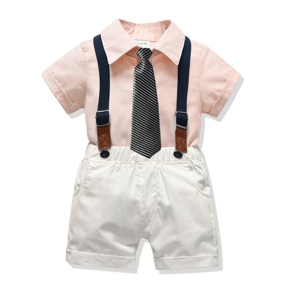 

children sets boy cotton shirts with white overalls summer fashion gentleman outfits 2019 baby casual sets england style clothes