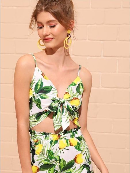 

2020 lady прекрасная весна 2 шт наборы для печати lemon tree top шорты 2 шт женщины установить повседневный рукавов v-образным вырезом сексу, White
