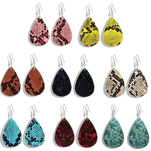 

double sides snake skin pu leather waterdrop women girl pendant earrings ear hook eardrop dangle christmas jewelry gifts, Silver