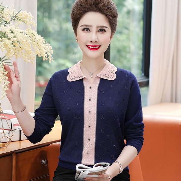 

2020 new middle-aged women sweater wool blends pullover knitting sweater o-neck plus size casual soft women t756, White;black