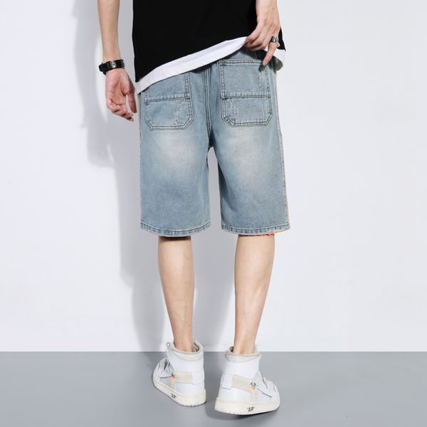 

style men's holes novelty men knee length short jeans new fashion male straight denim shorts casual plus size, White;black