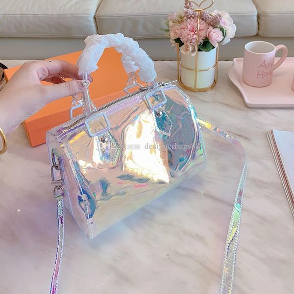 

classic printing pvc designer luxury handbags purses transparent designer tote bag 20cm laser dazzle colour pillow bags