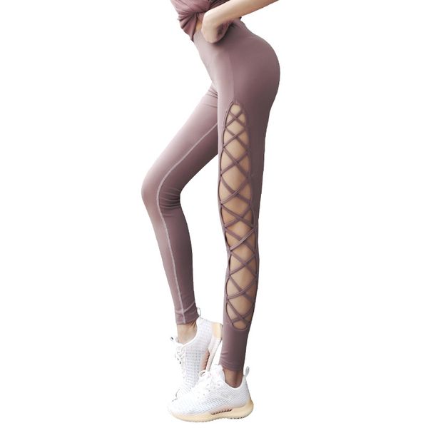 

women's side hollow out criss cross strappy yoga leggings high waist hips up gym workout sport leggins seamless dance pants ins, White;red