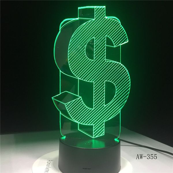 

us dollar shape 3d illusion led night light 7 light colors table lamp usb led luminaria classic gift drop shippi aw-355