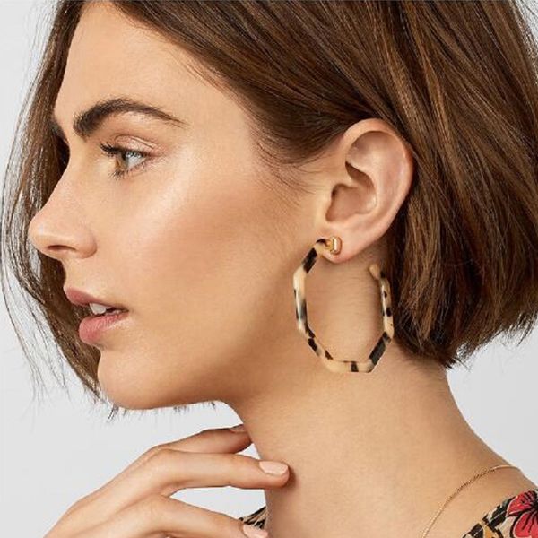 

старинные леопардовые ацетатные смолы большие полигональные серьги обруча для женщин геометрические акриловые черепаховые панцири pendientes, Golden