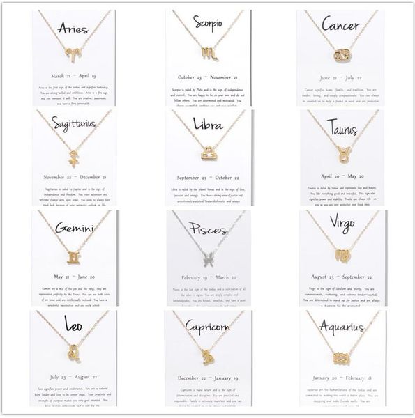 

birthday gifts 12 constellation zodiac pendant necklace with white card taurus gemini cancer leo virgo libra scorpio sagittarius capricorn, Silver