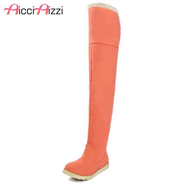 

fizaizifai size 34-43 4 colors women long boots round toe plush fur warm over knee boots fashion long botas woman footwear, Black