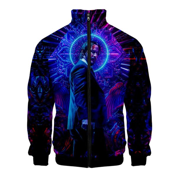 

3D Digital Print John Wick 3 Mens Jackets Stand Collar Long Sleeve Spring Mens Outwear Fashion Designer Mens Coats