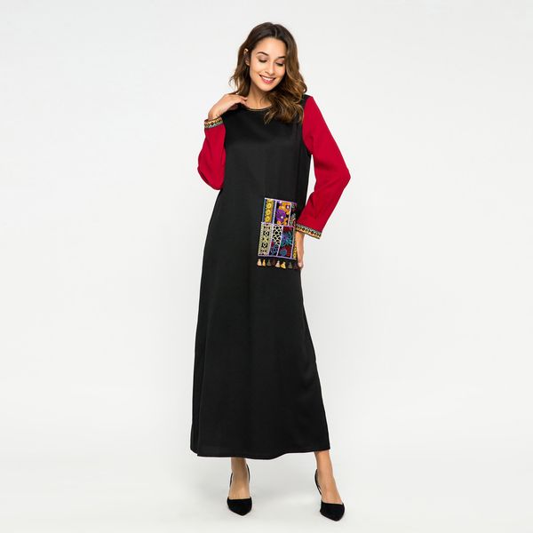

fashion elegant new muslim women embroidery kaftan abaya islamic denim high waist maxi dress robe vestidos verano 2019, Black;gray