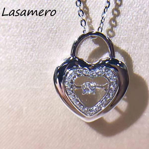 

lasamero halo 0.05 ct round cut heart shape pave set 18k gold natural diamond pendant necklace, Silver