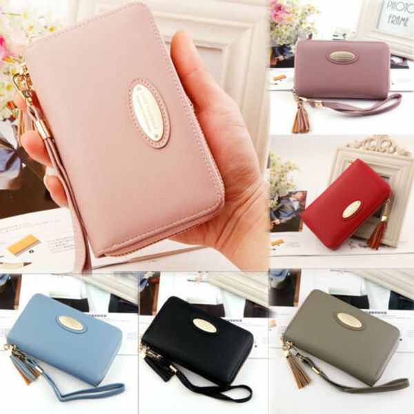 

fashion womens short small money purse tassel wallet ladies leather folding coin card and cash holder, Red;black