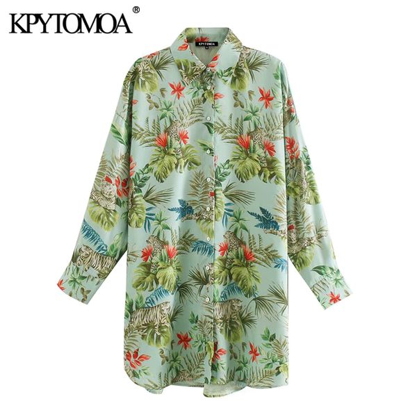 

kpytomoa women 2020 fashion animal print loose irregular blouses vintage lapel collar long sleeve female shirts blusas chic, White