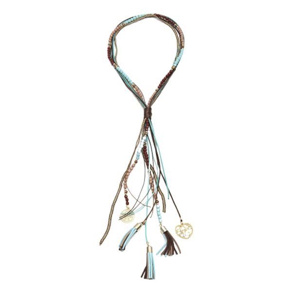 

зарплату bohemian длинного бисера кисточка ожерелье металл sequined кулон свитер цепь ожерелье синий, Silver