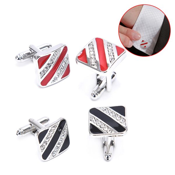 

1pair square trendy cufflinks classic men women black red crystal cuff links button french shirt cufflink, Silver;golden