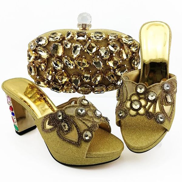

sale gold women dress shoes with big colorful crystal decoration african pumps match handbag set qsl007,heel 9cm, Black