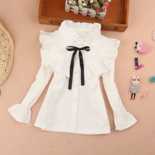 

new spring 2020 girls school shirts cotton turtleneck long sleeve white blouse fashion classic children teenage clothing 3-16yrs y200704, White;black