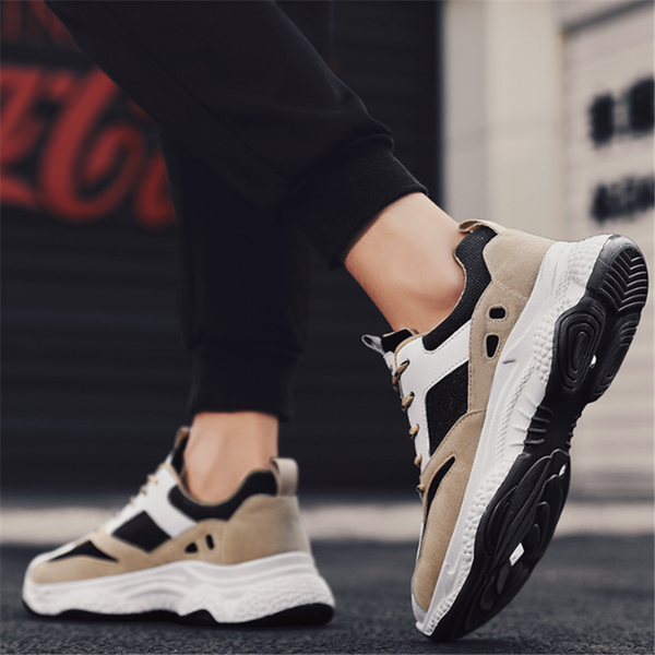 

autumn campus wind breathable mesh thick bottom wild new old shoes absorption sports casual running shoes men's tide, Black