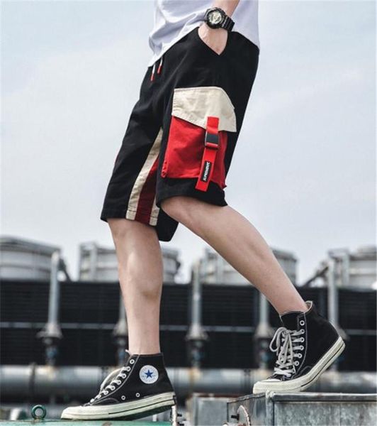 

summer contrast color mens short штаны мода сыпучего drawstring колено мужские шорты, White;black