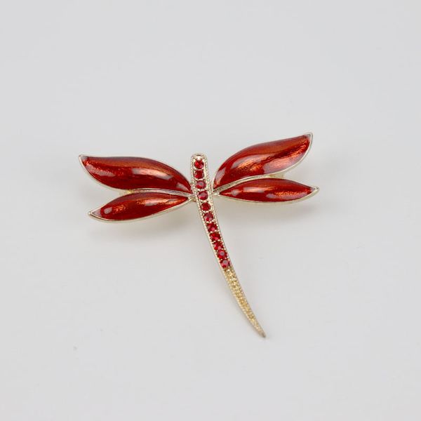 

2019 new european and american retro style enamel inlaid semi-precious red dragonfly fashion brooch, Gray