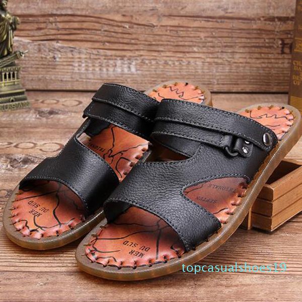 

слайды открытым носком обуви коричневый родной случайные скольжения на пляже моды плоские водонепроницаемые водные тапочки мужские сандалии, Black