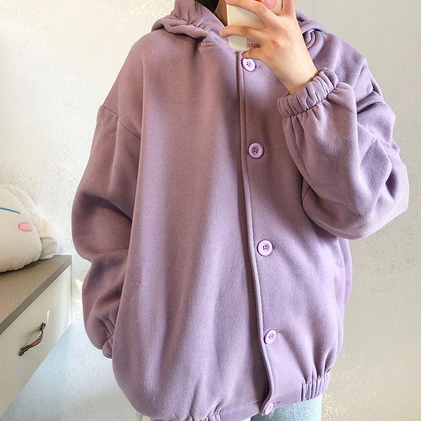 

women's hoodies & sweatshirts women single breasted zip up hooded simple loose bf womens students korean style medium-long casual fashi, Black