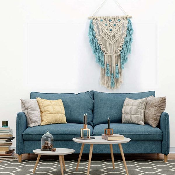 

hand knotted macrame wall art handmade cotton bohemian wall hanging tapestry with tassel boho wedding other home decor