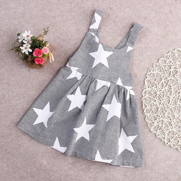 

girl summer dresses children strip star print princess blackless cotton dress 2017 baby kids clothing, Red;yellow