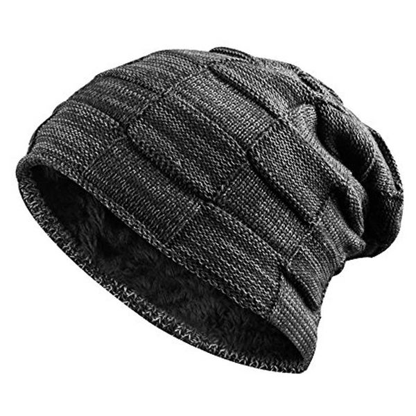 

fashion winter slouchy knit cap for men women fleece skullies beanie hat solid warm plaid snow gorro chapeu black grey