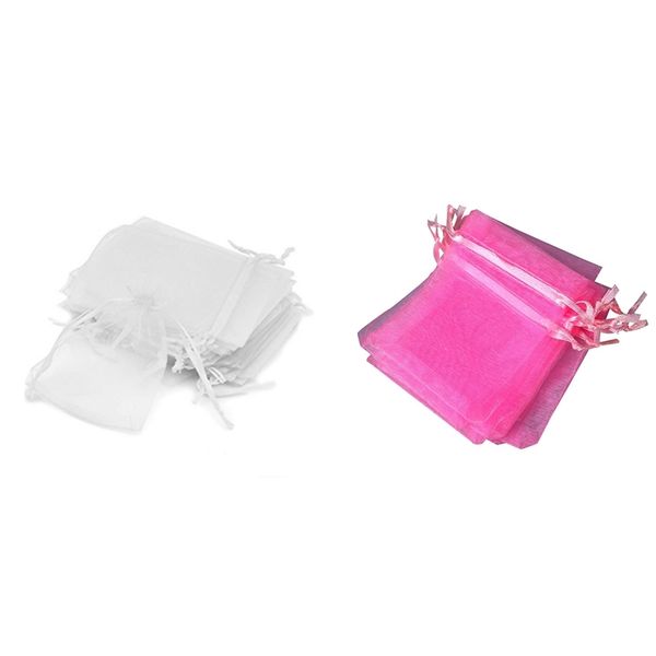 

60 pcs 7x9cm organza jewelry candy gift pouch bags wedding xmas favors, 50 pcs white & 10 pcs pink christmas decorations