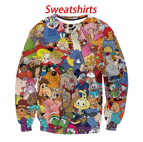 

wholesale-fashion womens/mens cartoons collage 80s funny 3d print casual sweatshirt plus size ar010, Black