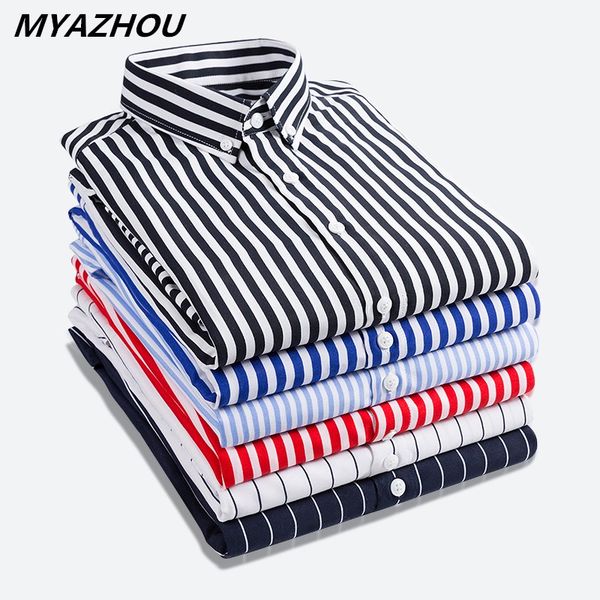 

fashion 2019 men's long sleeve shirt personality stripe classic comfortable casual shirt business slim men's large size, White;black