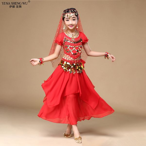 

stage wear belly dance costumes set kids 2/3pcs oriental girls dancing india clothes bellydance skirt, Black;red